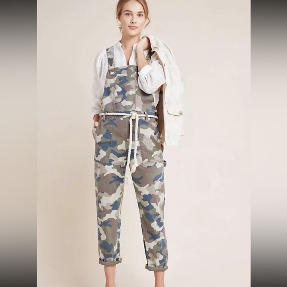 Anthropologie Carter Utility Overalls Camo Print Green Black Brown No Belt 00